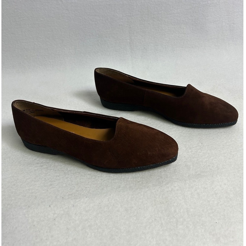 Dark Academia Mobility Womens 7.5 Brown Suede Leather Low Wedge Loafer Flats